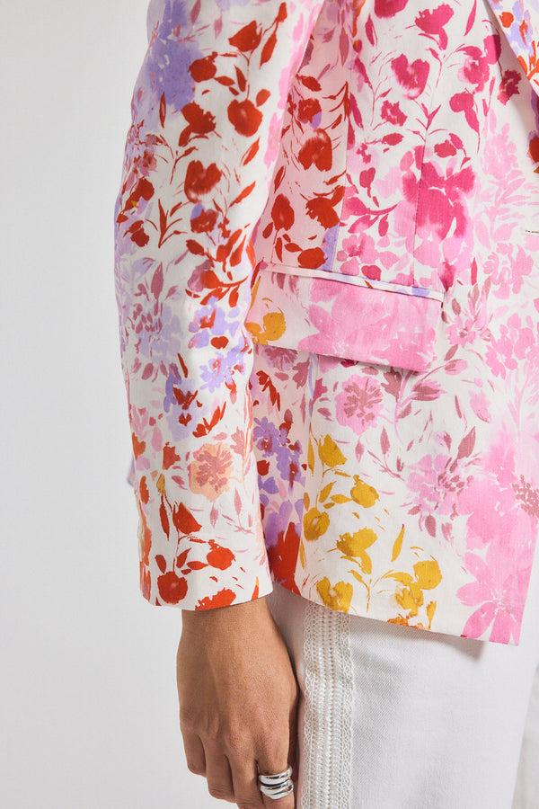 Derek Lam Irina Floral Printed Stretch Linen Blazer Rose Multi