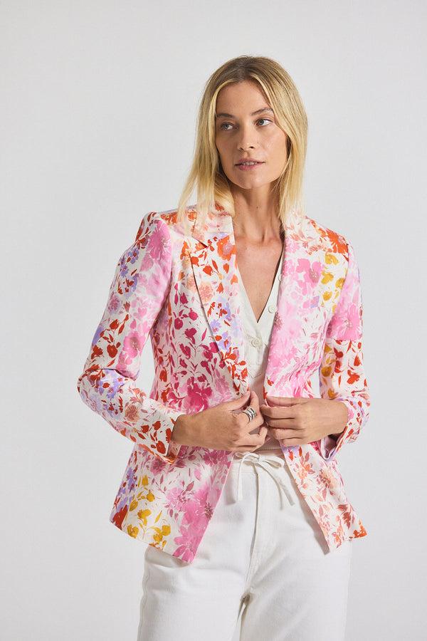 derek lam Irina Floral Printed Stretch Linen Blazer Rose Multi