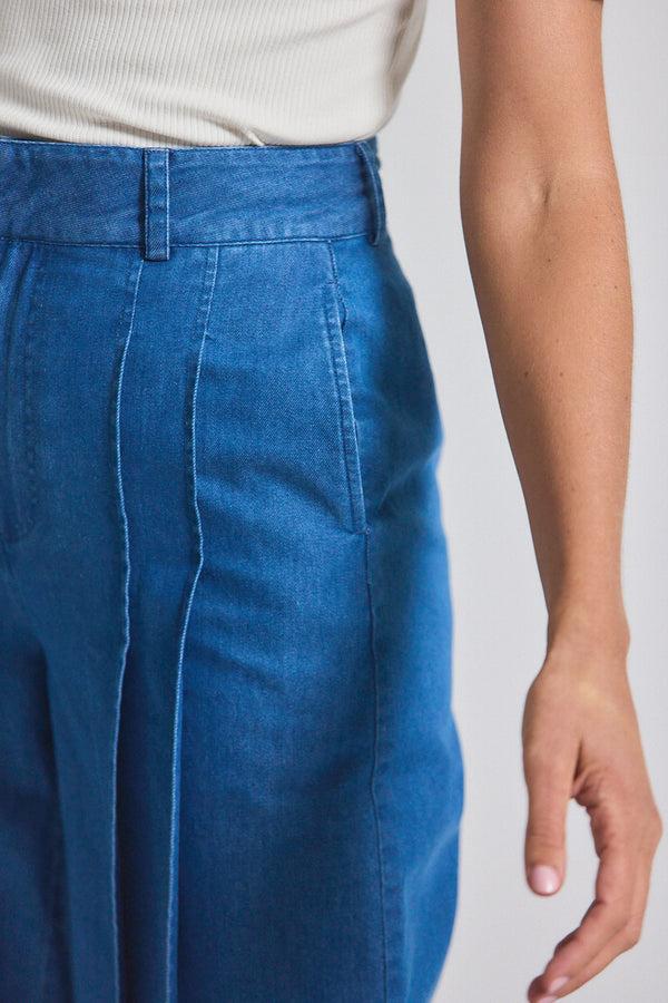 Derek Lam Katrina Chambray Wide Leg Pleated Trouser Keri Blue