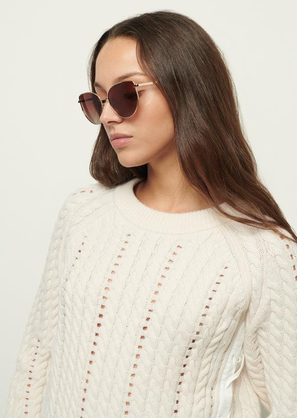 Derek Lam Kirby Cat Eye Oversized Metal Sunglasses Gold-Pink