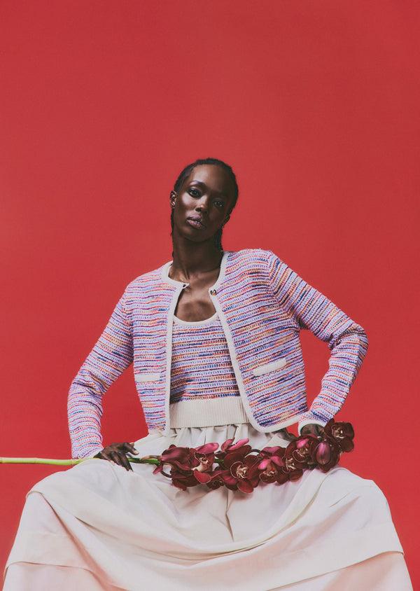 Derek Lam Loewel Space Dyed Knit Mixed Media Dress Raspberry Multi