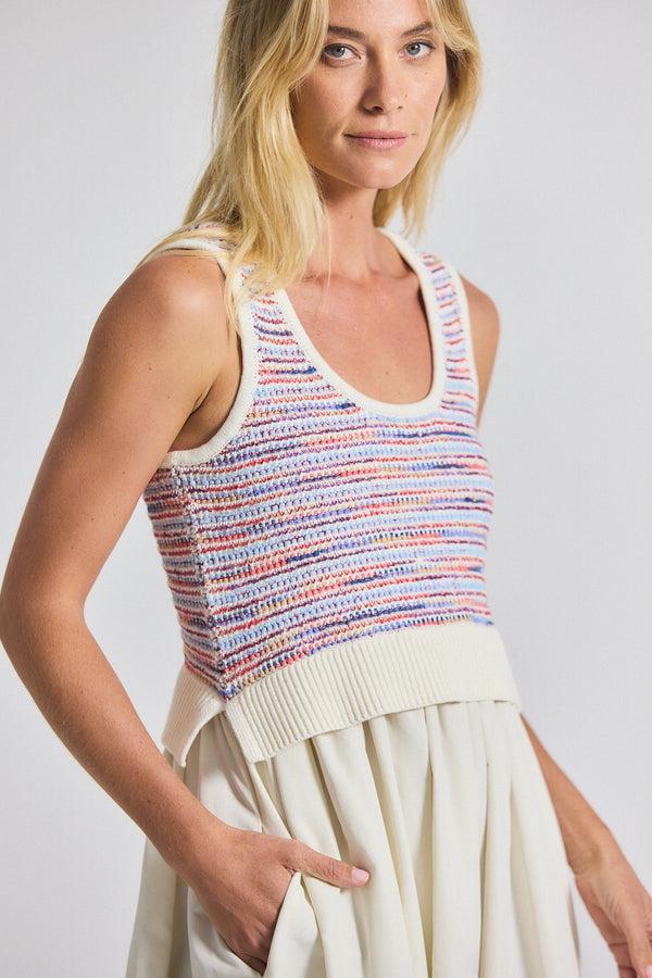 Derek Lam Loewel Space Dyed Knit Mixed Media Dress Raspberry Multi