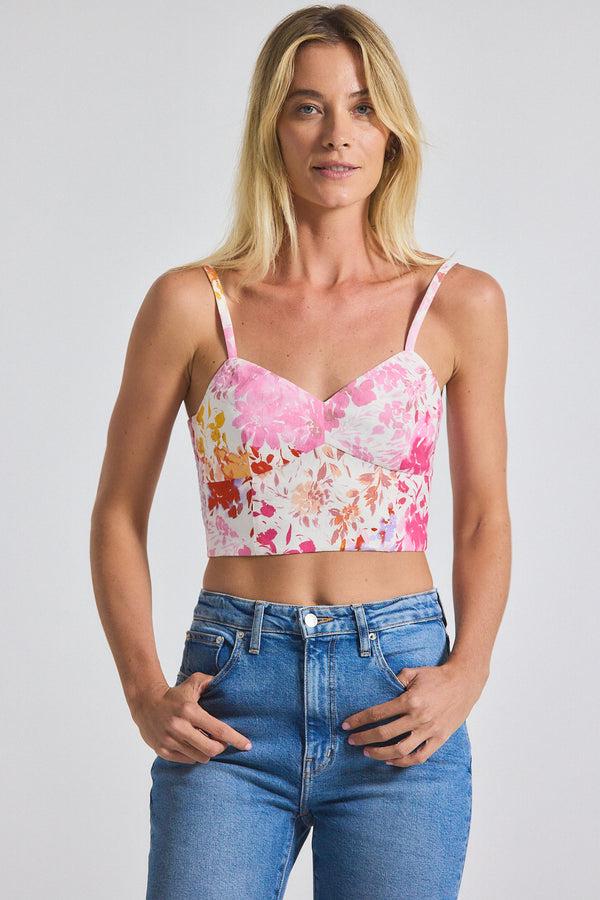 derek lam Margo Floral Printed Stretch Linen Bralette Rose Multi