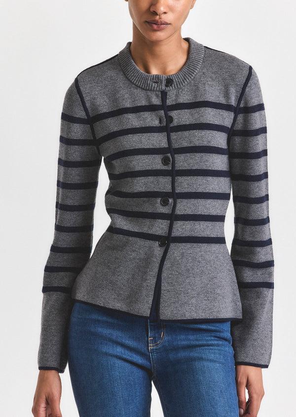 Derek Lam Mariana Reversible Button Up Sweater Navy-Charcoal
