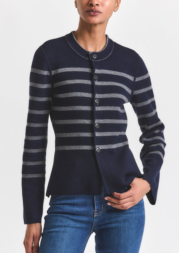 Derek Lam Mariana Reversible Button Up Sweater Navy-Charcoal