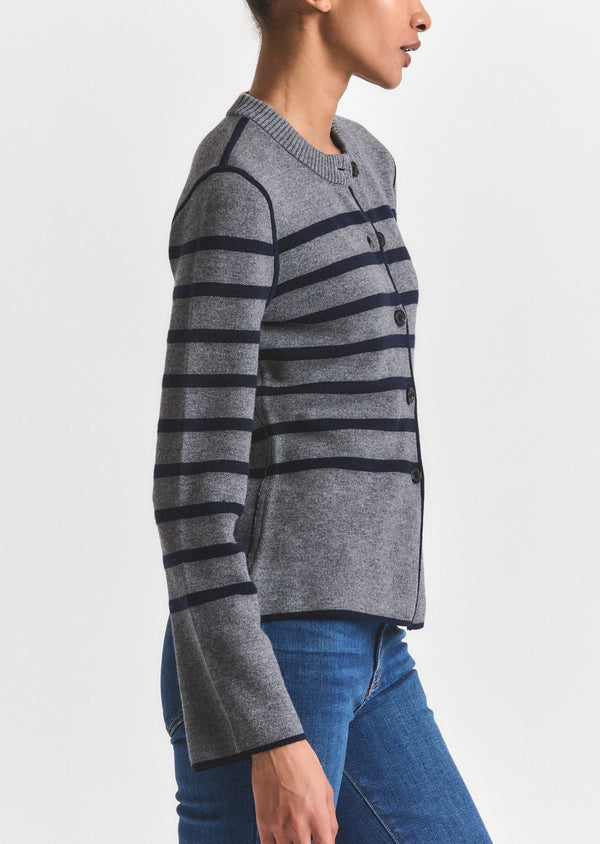 Derek Lam Mariana Reversible Button Up Sweater Navy-Charcoal