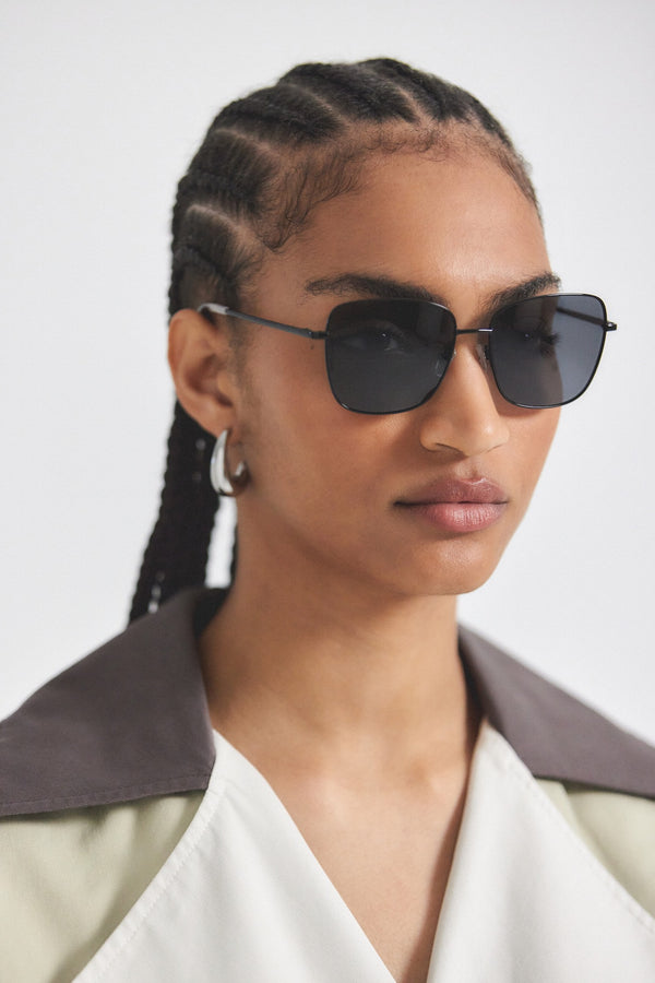 derek lam Millie Classic Single Wire Rectangle Sunglasses Black Tortoise