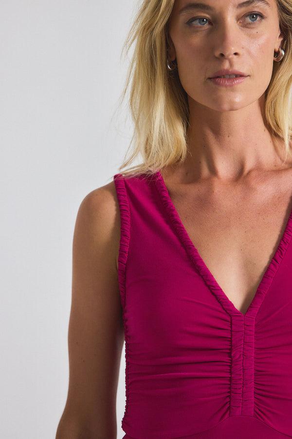 Derek Lam Misha Matte Jersey Ruched Dress Raspberry