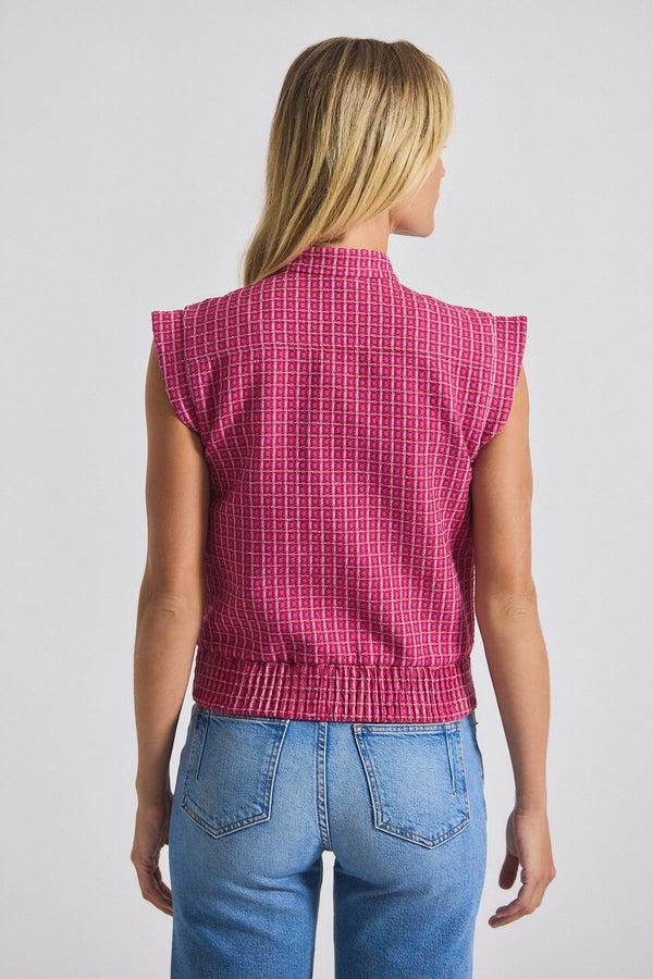 Derek Lam Namira Cotton Tweed Sleeveless Jacket Raspberry-White