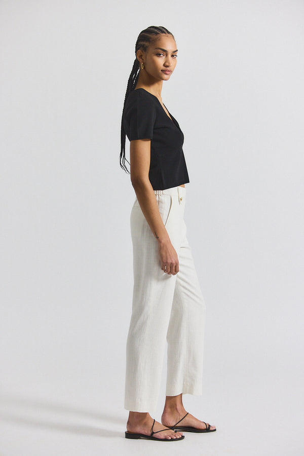 Derek Lam Nika Drapey Linen Pant With Gold Crest Buttons Blanc De Blanc