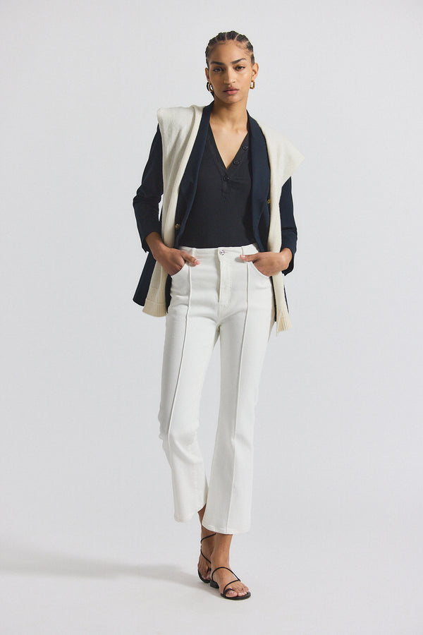 derek lam Perce Comfort Stretch Cropped Jean With Pintuck Blanc de Blanc