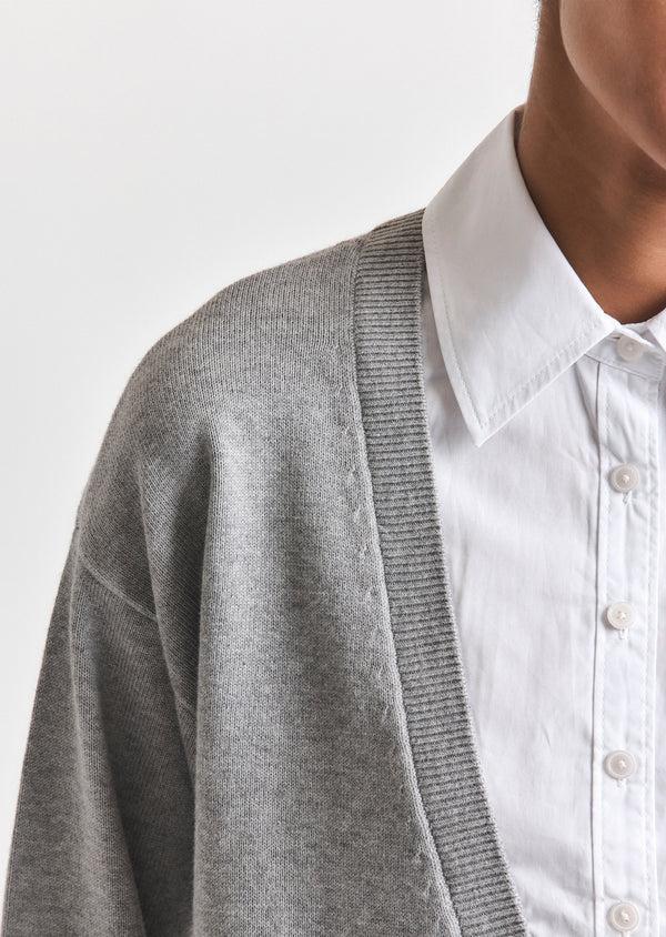 Derek Lam Rida Striped Mixed Media Sweater Grey Melange-White