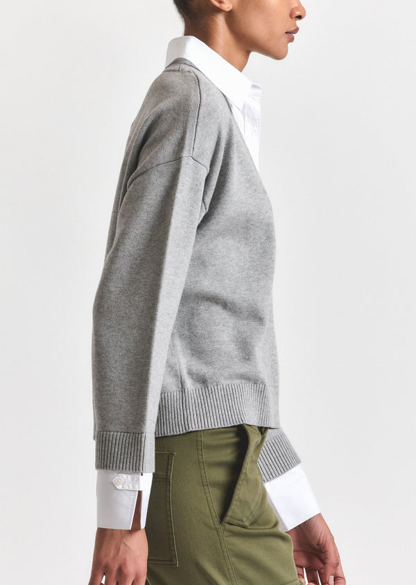 Derek Lam Rida Striped Mixed Media Sweater Grey Melange-White