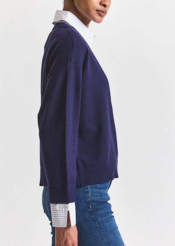 Derek Lam Rida Striped Mixed Media Sweater Navy-White