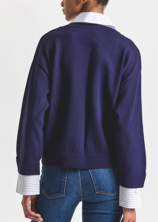 Derek Lam Rida Striped Mixed Media Sweater Navy-White