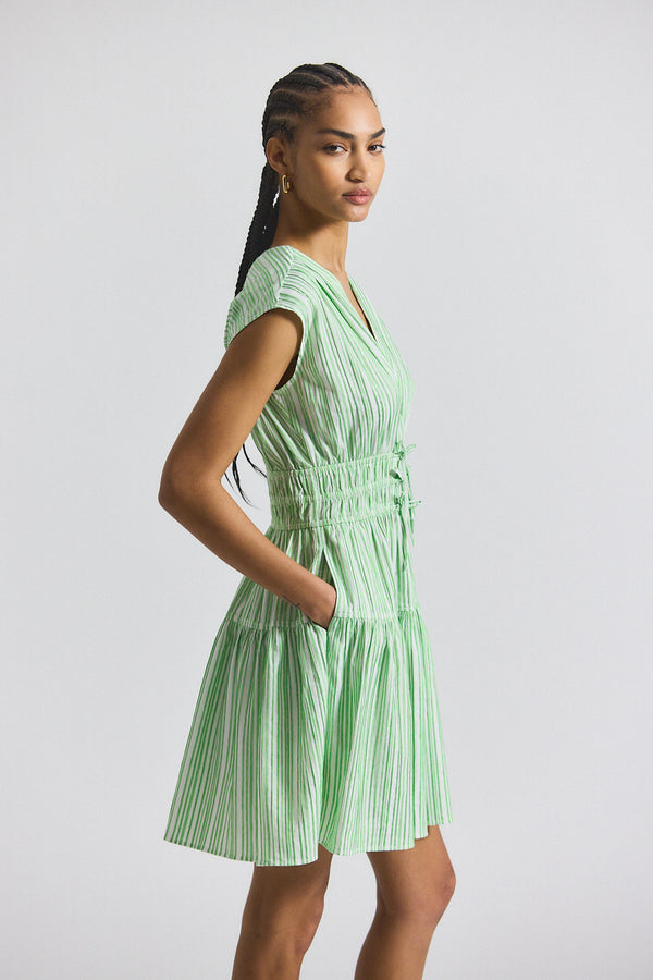 Derek Lam Tora Pintuck Stripe Shirting Dress Kelly Green-White