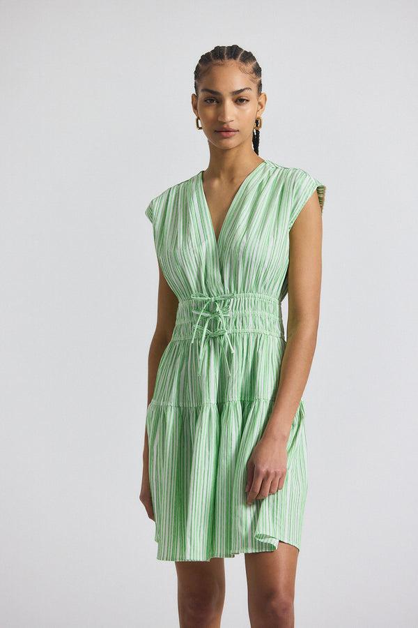 derek lam Tora Pintuck Stripe Shirting Dress Kelly Green-White
