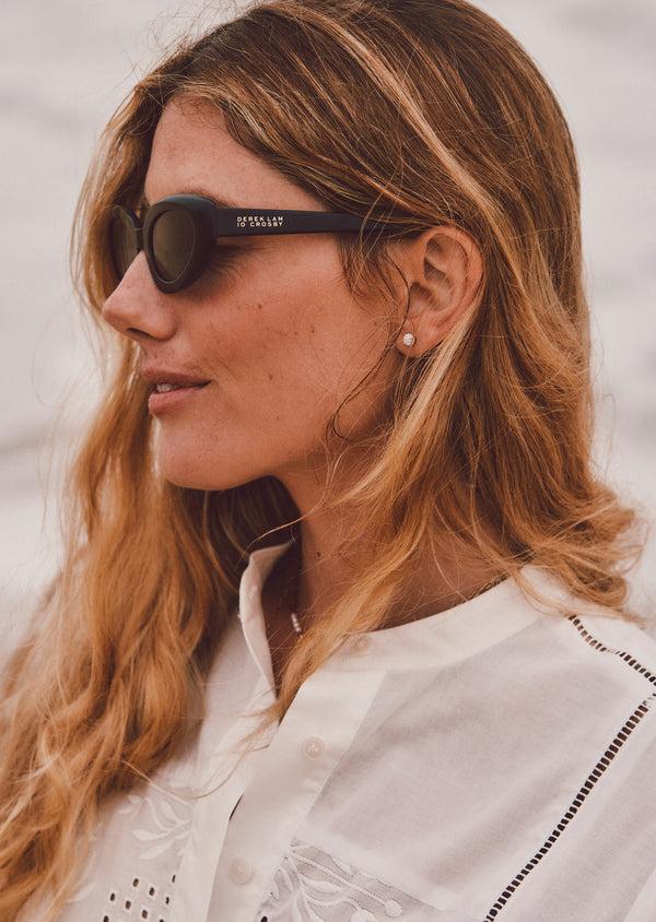 Derek Lam Vesper Narrow Cat Eye Sunglasses Black-Grey