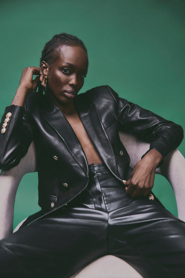 Derek Lam Walter Double Breasted Jacket Black Leather