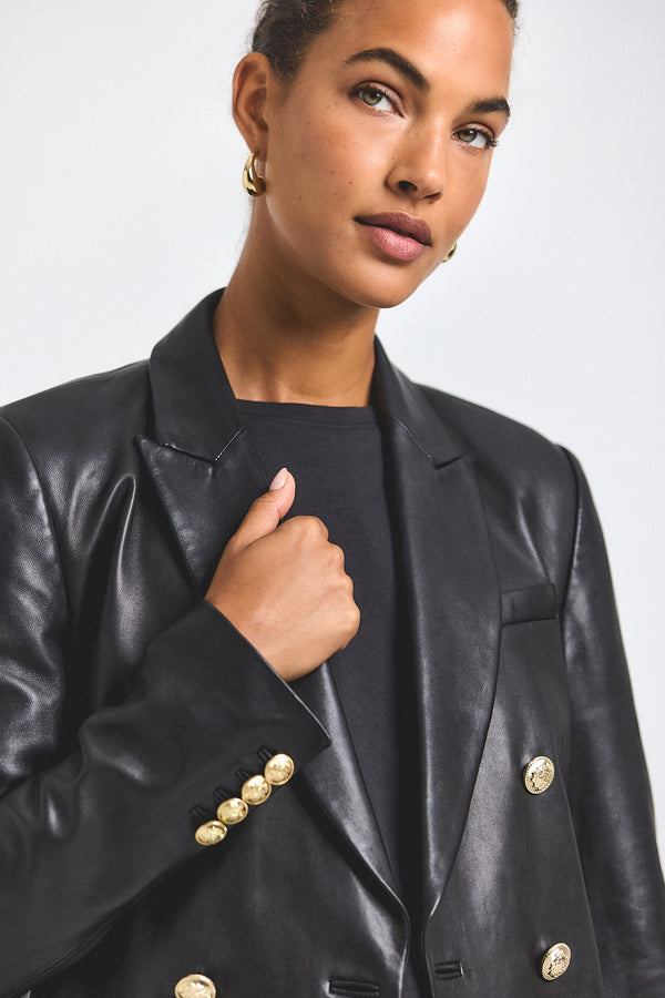 Derek Lam Walter Double Breasted Jacket Black Leather