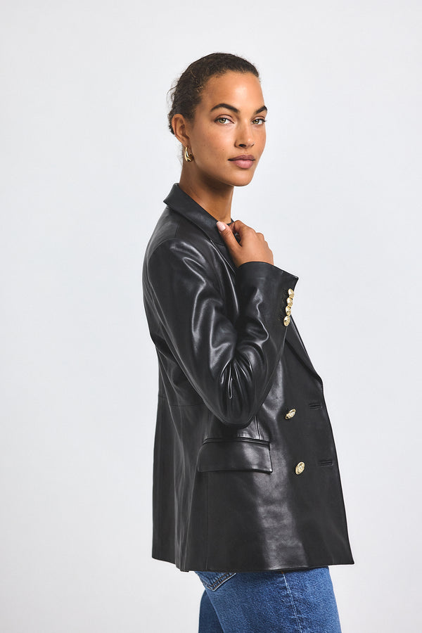 Derek Lam Walter Double Breasted Jacket Black Leather