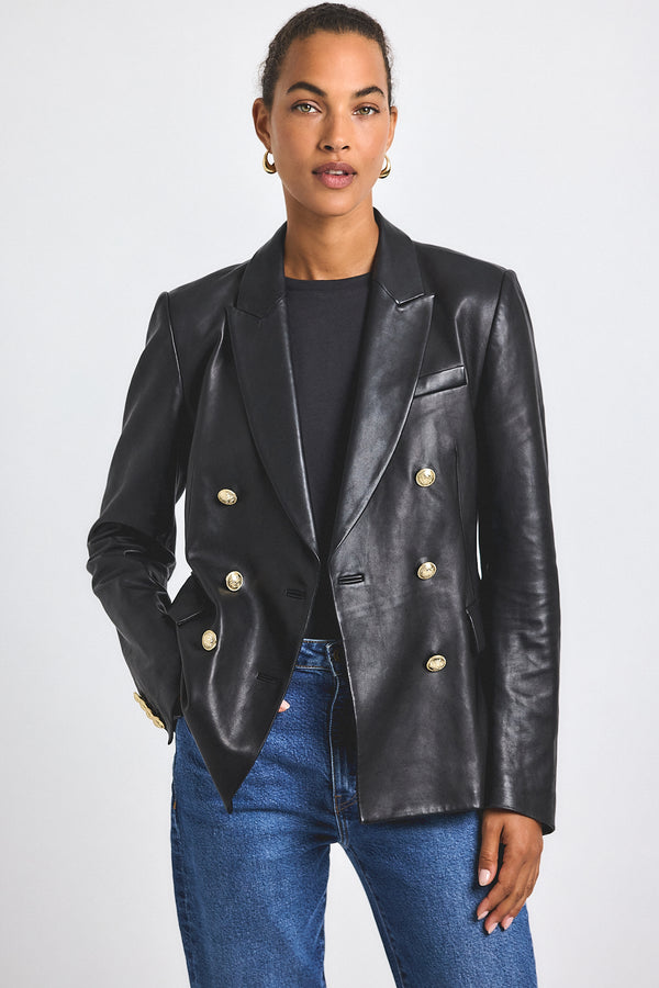 derek lam Walter Double Breasted Jacket Black Leather