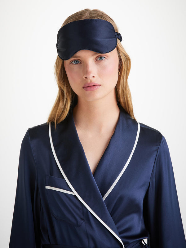 Derek Rose Eye Mask Bailey Silk Satin Navy Navy