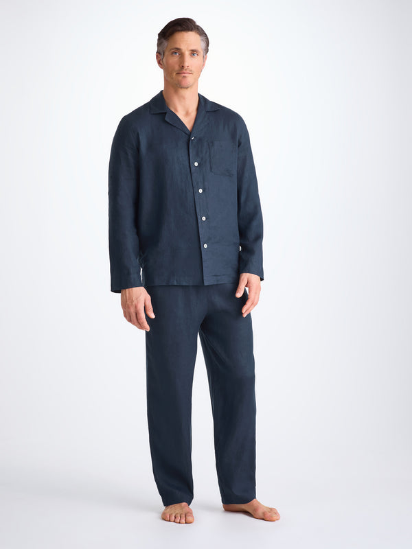 Derek Rose Men's Pajamas Sicily Linen Navy Navy