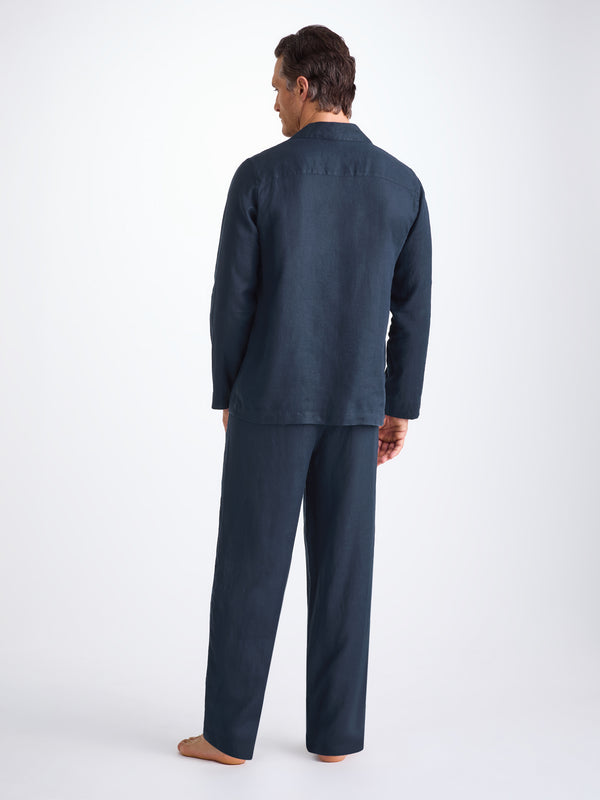 Derek Rose Men's Pajamas Sicily Linen Navy Navy