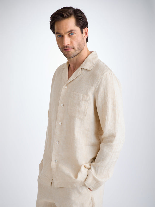 Derek Rose Men's Pajamas Sicily Linen Sand Sand