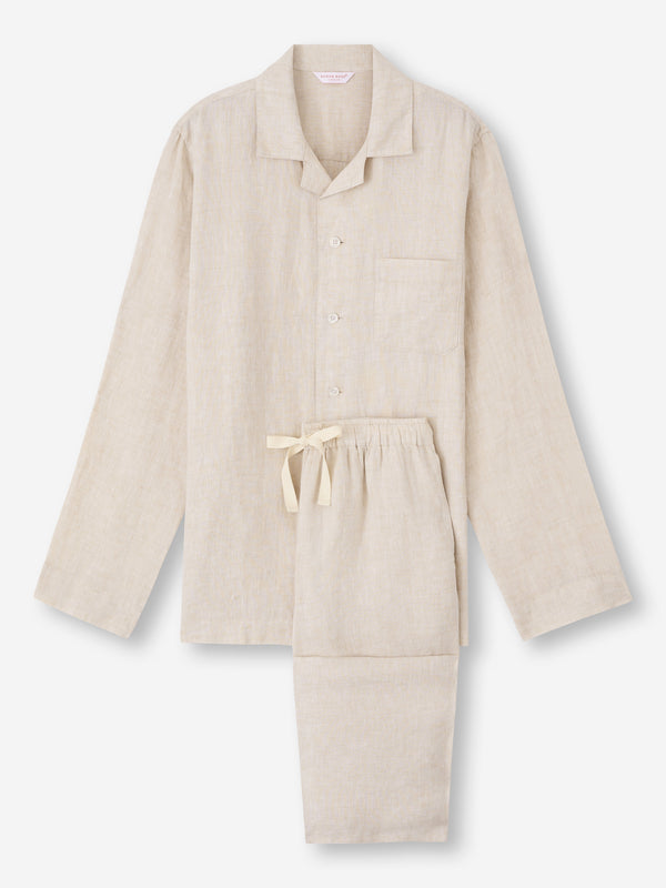 derek rose Men's Pajamas Sicily Linen Sand Sand