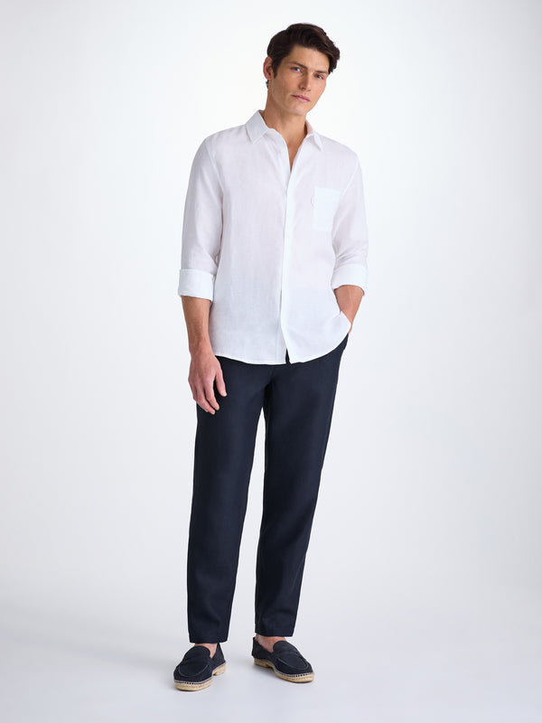 Derek Rose Men's Pants Sydney 2 Linen Navy Navy