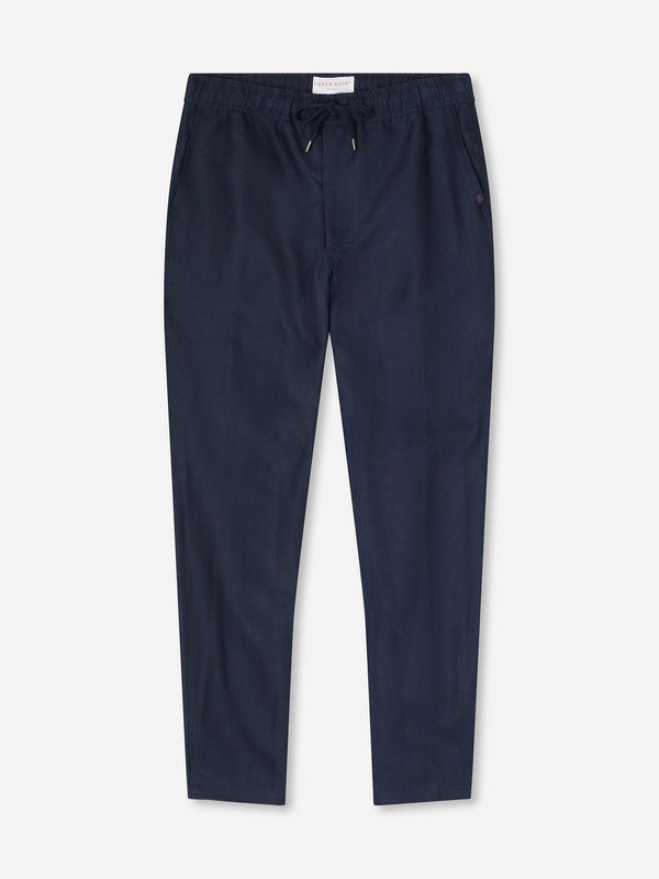 derek rose Men's Pants Sydney 2 Linen Navy Navy