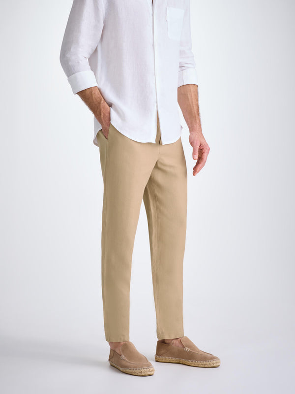 Derek Rose Men's Pants Sydney Linen Camel Camel