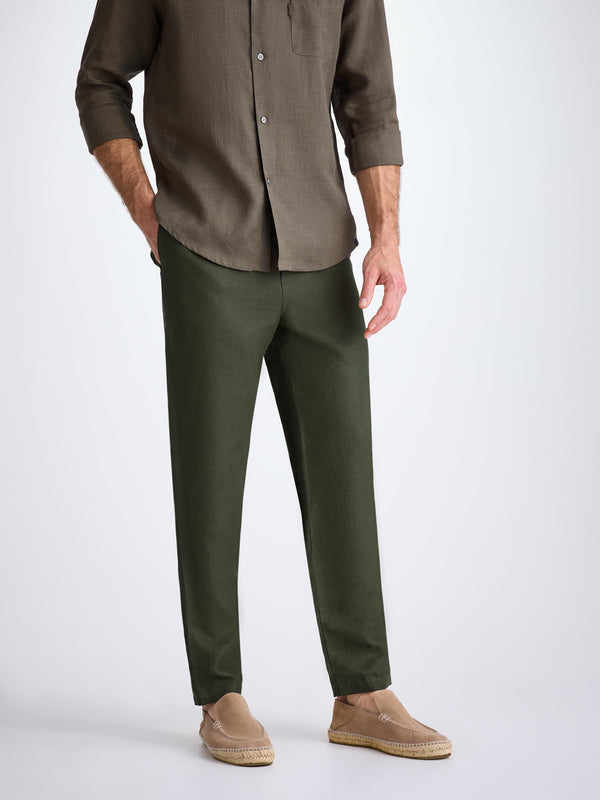 Derek Rose Men's Pants Sydney Linen Khaki Khaki