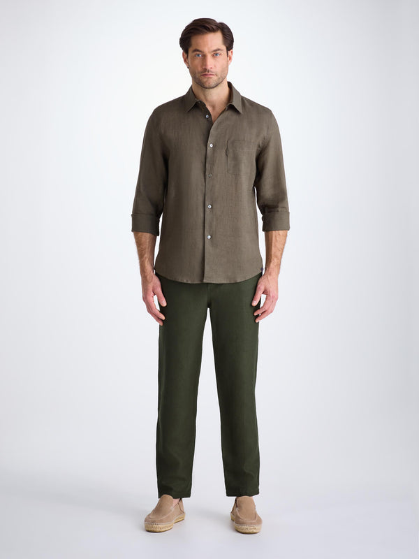Derek Rose Men's Pants Sydney Linen Khaki Khaki