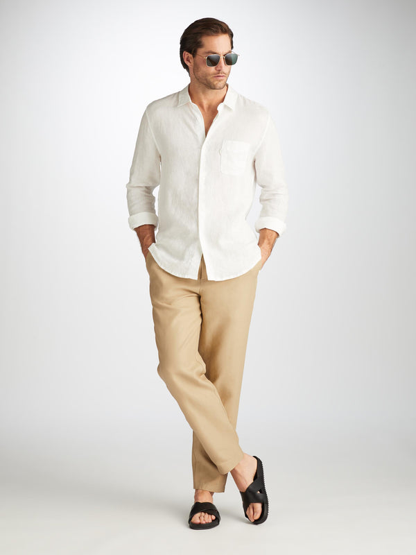 Derek Rose Men's Pants Sydney Linen Sand Sand