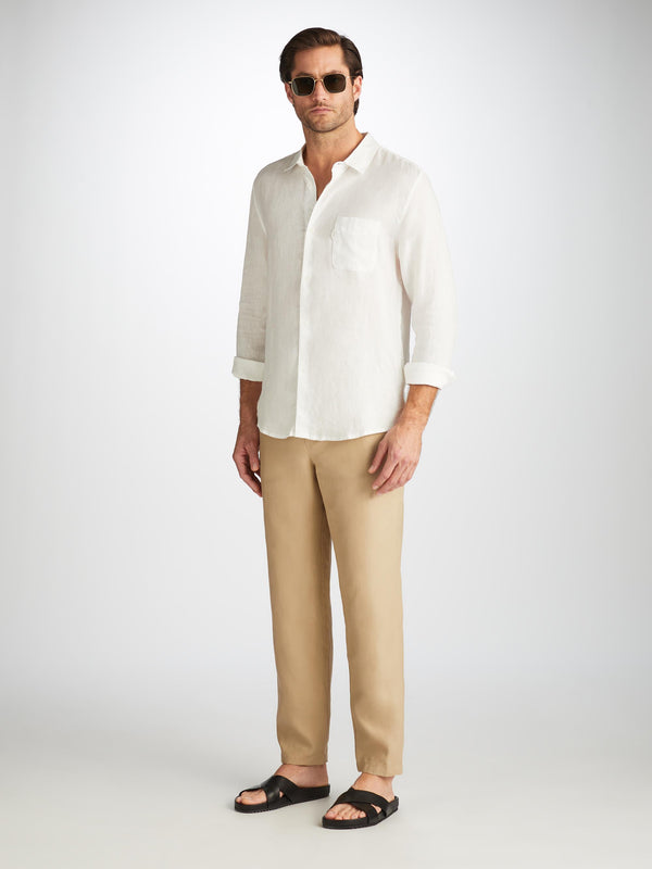 Derek Rose Men's Pants Sydney Linen Sand Sand