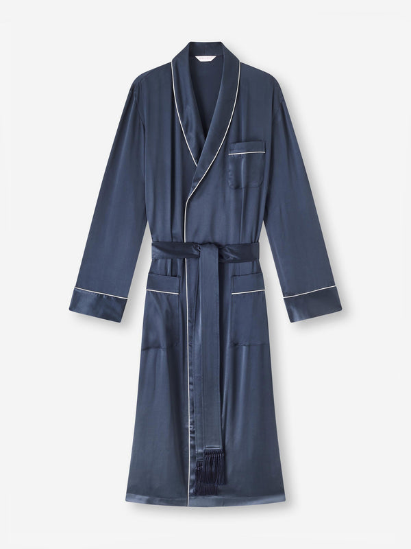 derek rose Men's Robe Bailey Silk Satin Navy Navy