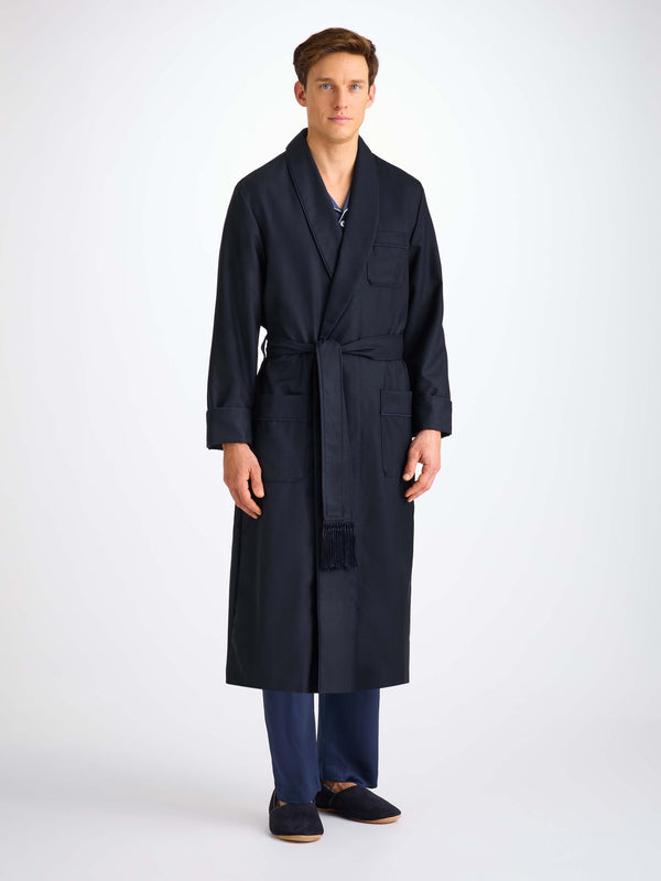 Derek Rose Men's Robe Westminster 2 Wool Navy Navy