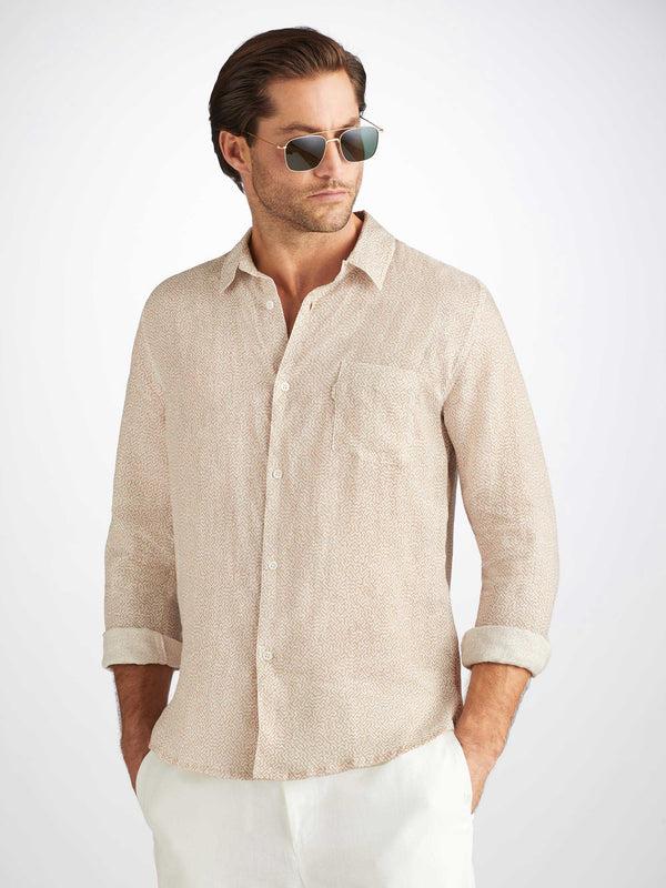 Derek Rose Men's Shirt Milan 24 Linen Sand Sand