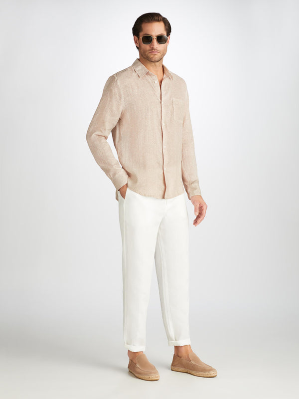 Derek Rose Men's Shirt Milan 24 Linen Sand Sand