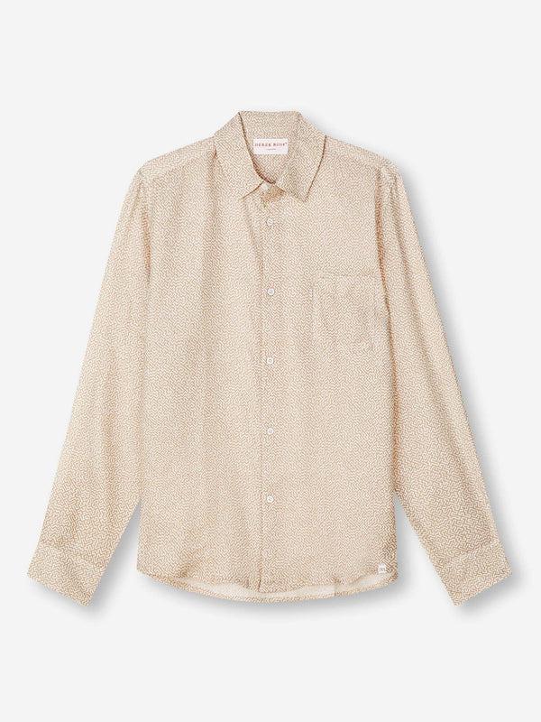 derek rose Men's Shirt Milan 24 Linen Sand Sand