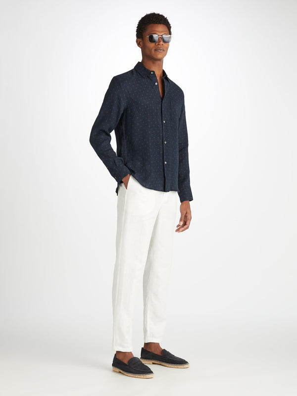 Derek Rose Men's Shirt Milan 25 Linen Navy Navy