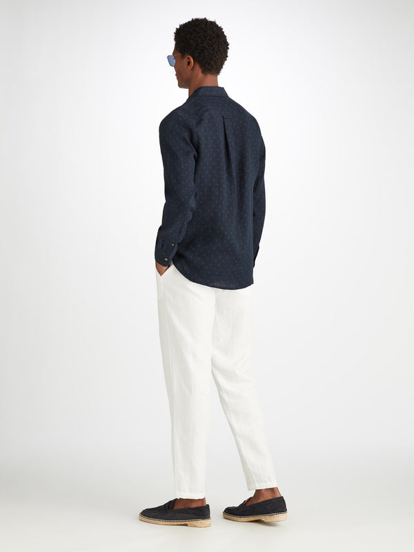 Derek Rose Men's Shirt Milan 25 Linen Navy Navy