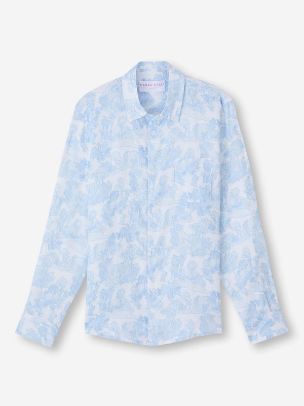 derek rose Men's Shirt Milan 26 Linen White White