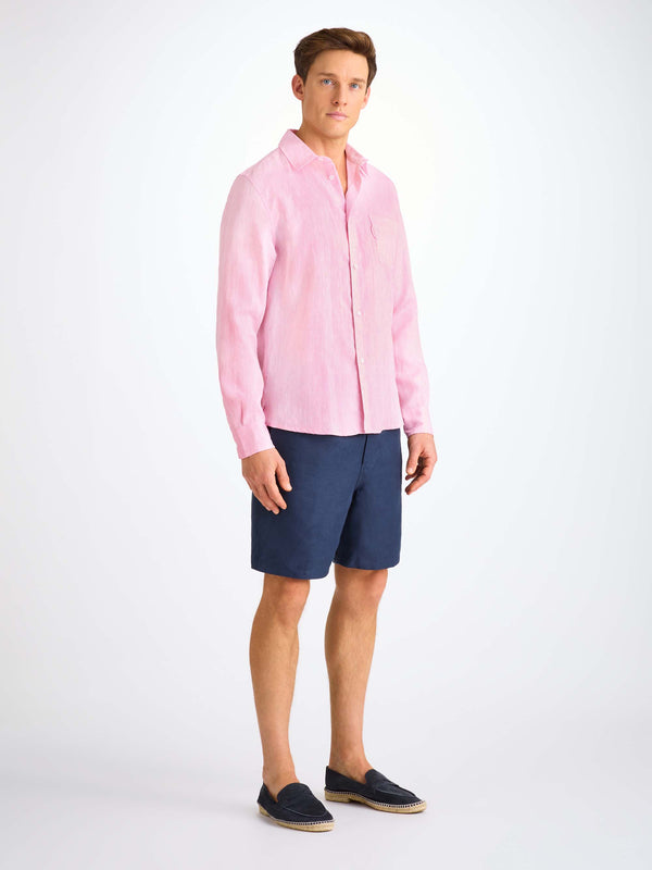 Derek Rose Men's Shirt Monaco Linen Pink Pink