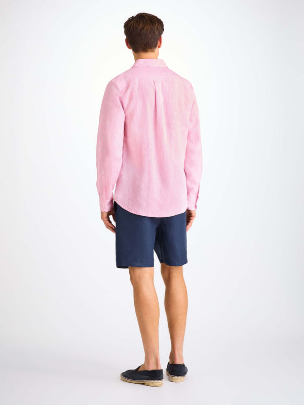 Derek Rose Men's Shirt Monaco Linen Pink Pink