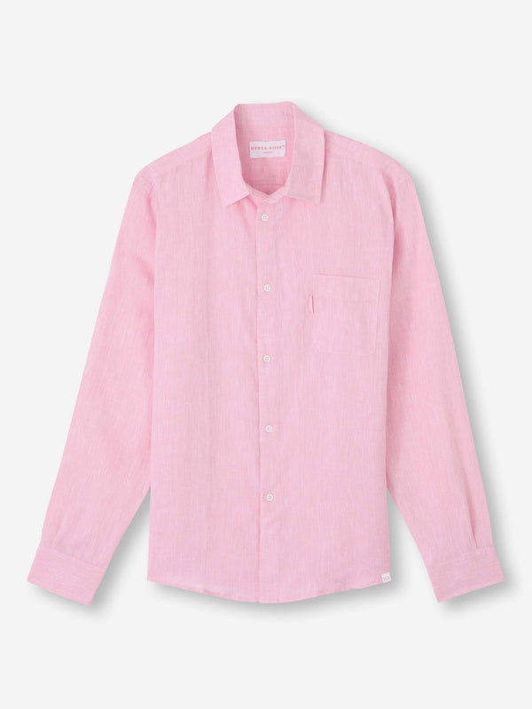 derek rose Men's Shirt Monaco Linen Pink Pink