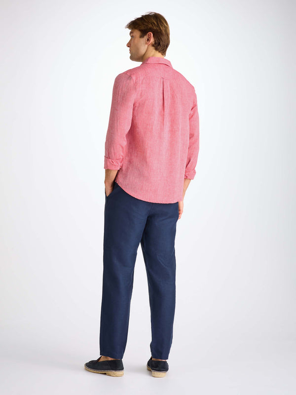 Derek Rose Men's Shirt Monaco Linen Red Red